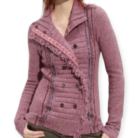 Free People Chenille Knit Double Breasted Cardigan Cuddle Bear Admiral Tan Small - Picture 10 of 16
